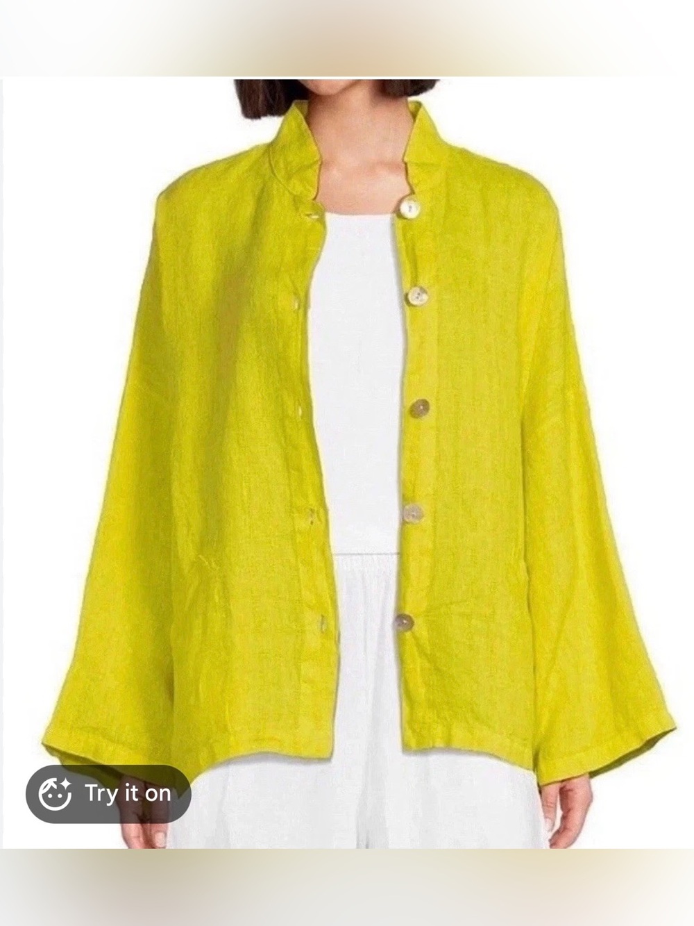 Bryn Walker Danuta Linen Jacket XL Lime Green Oversized Lagenlook USA